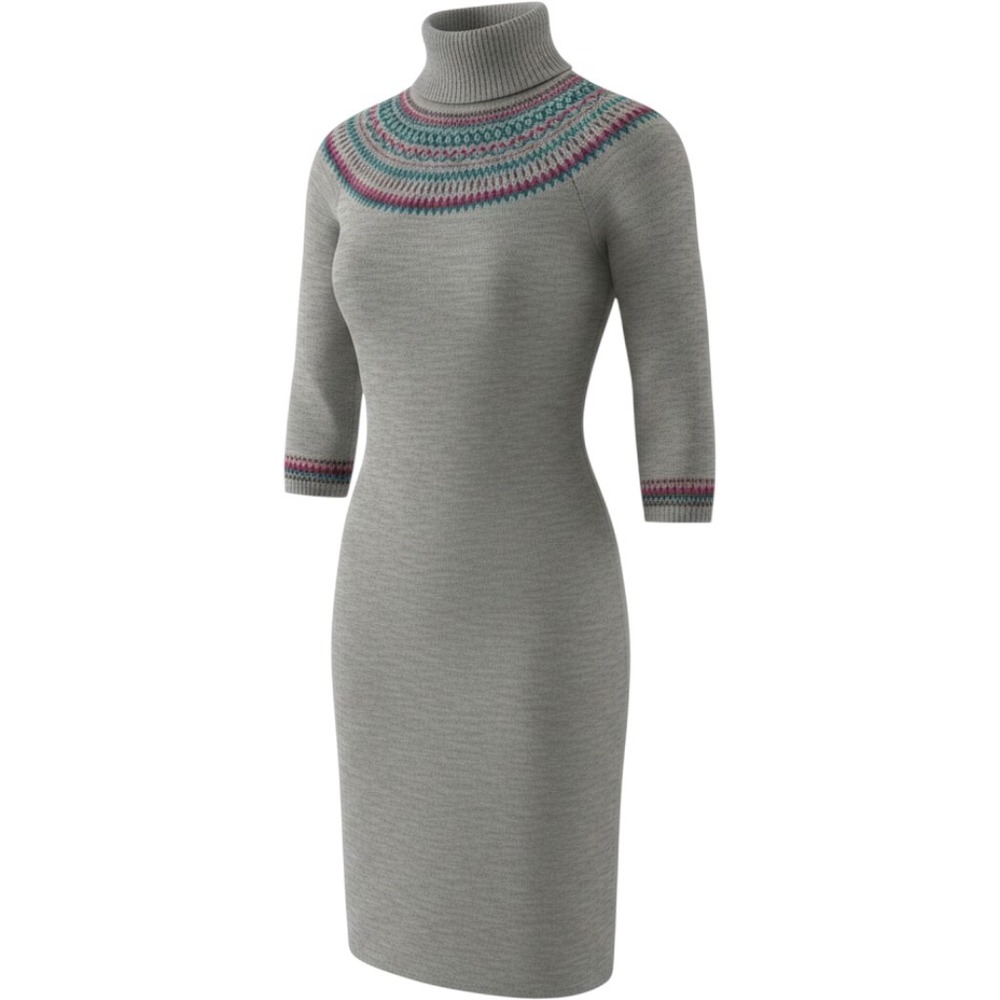 NorthStyle Fair Isle Turtleneck Sweater Dress Gray Knit Plus Size 2X